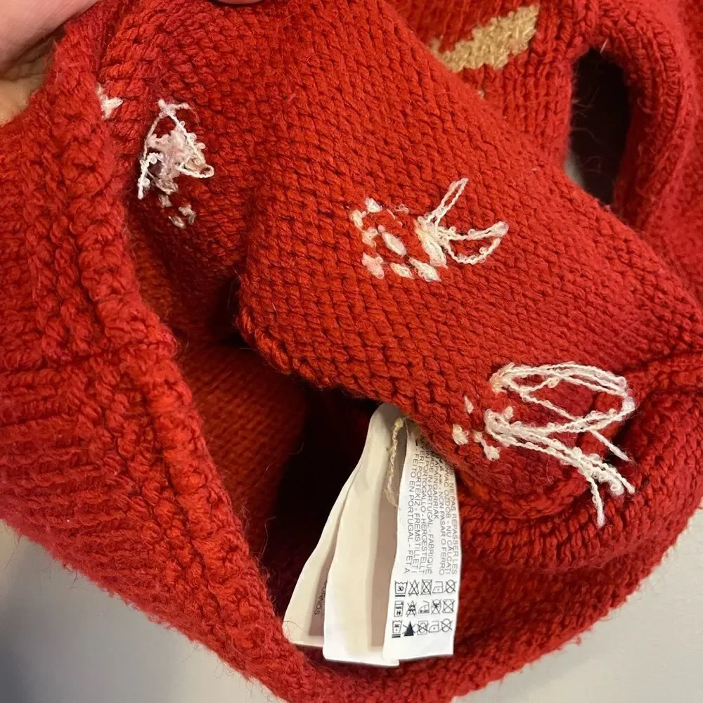 ZARA Toddler Reindeer Red Tan/Brown Sweater Winter Holiday | SZ 12-18 months
